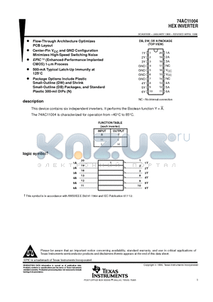 74AC11004N datasheet - HEX INVERTER