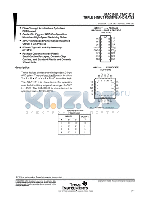 74AC11011 datasheet - TRIPLE 3-INPUT POSITIVE-AND GATES