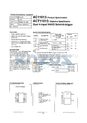 74AC11013 datasheet - DUAL 4 INPUT NAND SCHMITT TRIGGER