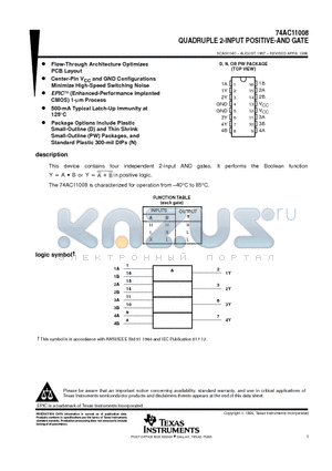 74AC11008PW datasheet - QUADRUPLE 2-INPUT POSITIVE-AND GATE