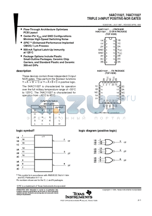 74AC11027D datasheet - TRIPLE 3-INPUT POSITIVE-NOR GATES