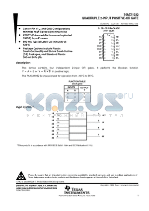 74AC11032 datasheet - QUADRUPLE 2-INPUT POSITIVE-OR GATE