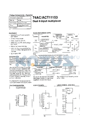 74AC11153 datasheet - DUAL 4 INPUT MULTIPLEXER