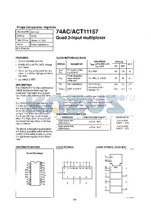 74AC11157 datasheet - QUAD 2 INPUT MULTIPLEXER