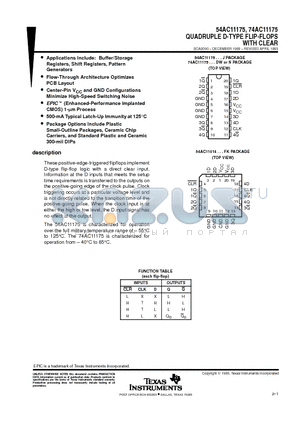 74AC11175 datasheet - QUADRUPLE D-TYPE FLIP-FLOPS WITH CLEAR