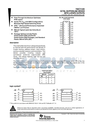74AC11240 datasheet - OCTAL BUFFER/LINE DRIVER WITH 3-STATE OUTPUTS