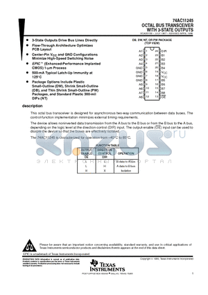 74AC11245DW datasheet - OCTAL BUS TRANSCEIVER WITH 3-STATE OUTPUTS