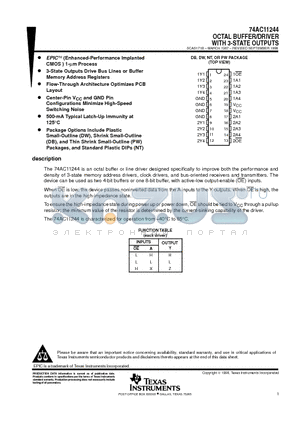 74AC11244NT datasheet - OCTAL BUFFER/DRIVER WITH 3-STATE OUTPUTS