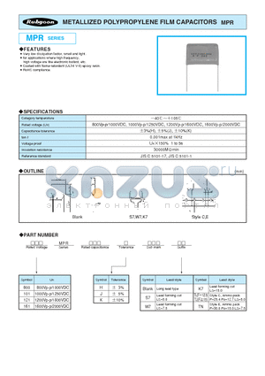 101MPR102HS7 datasheet - METALLIZED POLYPROPYLENE FILM CAPACITORS