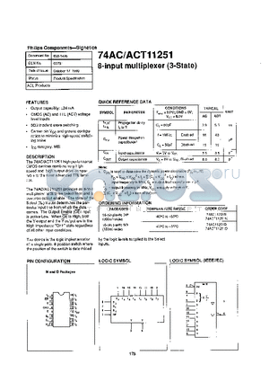 74AC11251N datasheet - 8-INPUT MULTIPLEXER