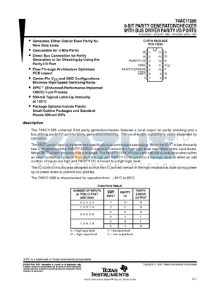 74AC11286 datasheet - 9-BIT PARITY GENERATOR/CHECKER WITH BUS DRIVER PARITY I/O PORTS