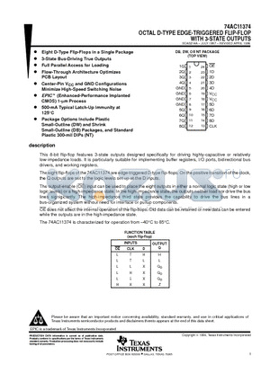 74AC11374 datasheet - OCTAL D-TYPE EDGE-TRIGGERED FLIP-FLOP WITH 3-STATE OUTPUTS