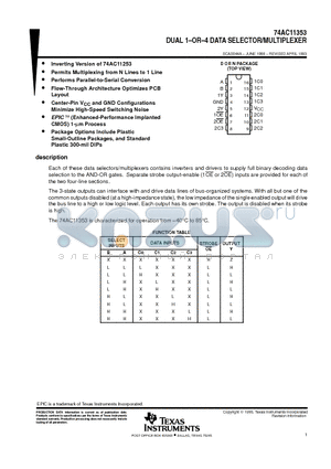 74AC11353 datasheet - DUAL 1 OR DATA SELECTOR/MULTIPLEXER