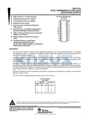 74AC11373 datasheet - OCTAL TRANSPARENT D-TYPE LATCH WITH 3-STATE OUTPUTS