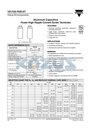 101PHR-ST datasheet - Aluminum Capacitors Power High Ripple Current Screw Terminals