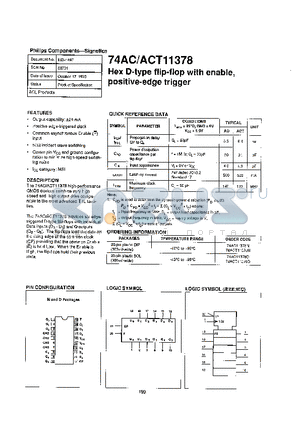 74AC11378 datasheet - HEX D-TYPE FLIP FLOP WITH ENABLE, POSITIVE EDGE TRIGGER