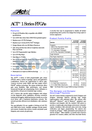 A1010B-2PG84B datasheet - ACT 1 Series FPGAs