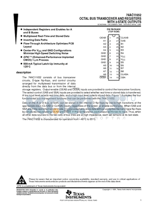 74AC11652DW datasheet - OCTAL BUS TRANSCEIVER AND REGISTERS WITH 3-STATE OUTPUTS