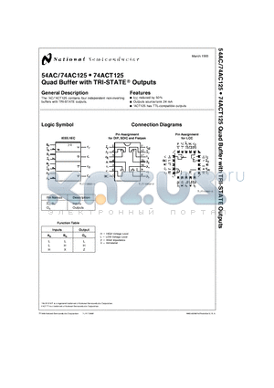 74AC125 datasheet - Quad Buffer with TRI-STATE Outputs