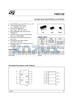 74AC125 datasheet - QUAD BUS BUFFERS (3-STATE)