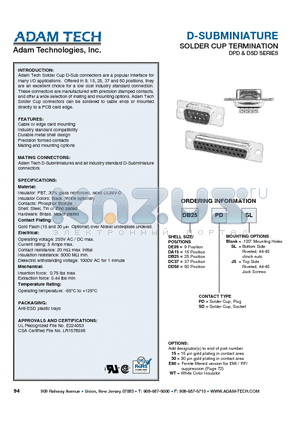 DD50SDJS datasheet - D-SUBMINIATURE SOLDER CUP TERMINATION