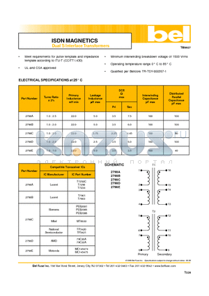 2798D datasheet - ISDN MAGNETICS Dual S Interface Transformers