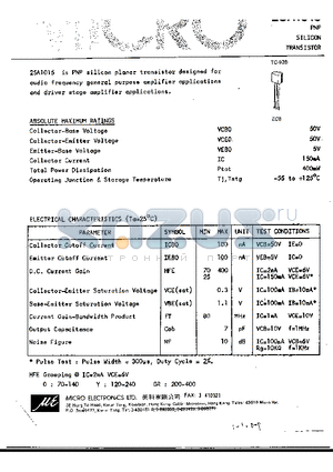 A1015 datasheet - PNP SILICON TRANSISTOR