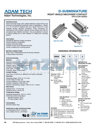 DD50SHF2B datasheet - D-SUBMINIATURE RIGHT ANGLE MACHINED CONTACT