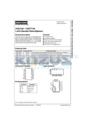 74AC138MTC datasheet - 1-of-8 Decoder/Demultiplexer
