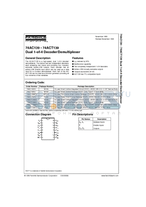 74AC139 datasheet - Dual 1-of-4 Decoder/Demultiplexer