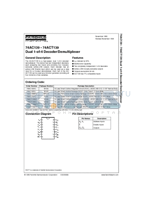 74AC139MTC datasheet - Dual 1-of-4 Decoder/Demultiplexer