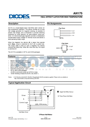 AH175-PL-B-A datasheet - HALL EFFECT LATCH FOR HIGH TEMPERATURE