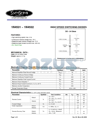 1N4531 datasheet - HIGH SPEED SWITCHING DIODES