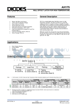 AH175-PL-7-A datasheet - HALL EFFECT LATCH FOR HIGH TEMPERATURE