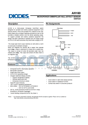 AH175-PL-A datasheet - MICROPOWER OMNIPOLAR HALL-EFFECT SENSOR SWITCH