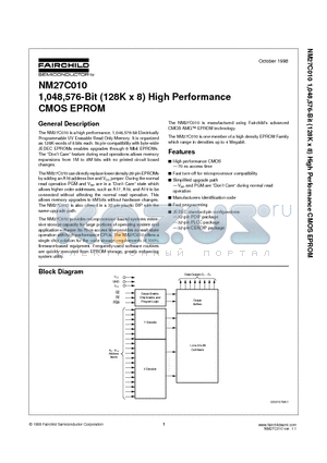 27C010 datasheet - 1,048,576-Bit (128K x 8) High Performance CMOS EPROM