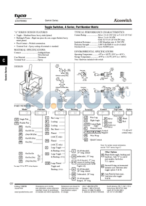 A101K1D9V40Q0Q datasheet - Toggle Switches, A Series, Part Number Matrix