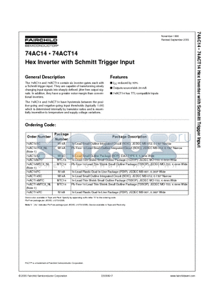 74AC14SJX datasheet - Hex Inverter with Schmitt Trigger Input