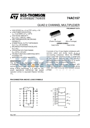 74AC157B datasheet - QUAD 2 CHANNEL MULTIPLEXER