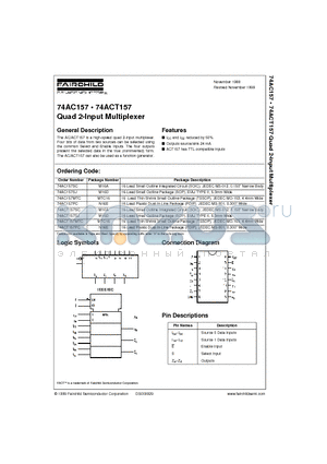 74AC157PCX datasheet - Quad 2-Input Multiplexer