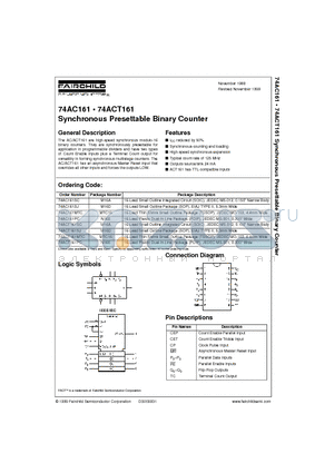 74AC161 datasheet - Synchronous Presettable Binary Counter