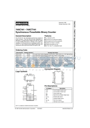 74AC161PC datasheet - Synchronous Presettable Binary Counter