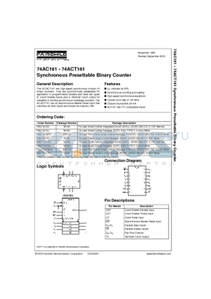 74AC161SC datasheet - Synchronous Presettable Binary Counter