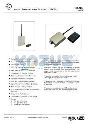 10208S4-525N datasheet - KEELOQ REMOTE CONTROL SYSTEMS, 12 / 24Vdc,