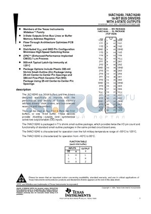 74AC16240DL datasheet - 16-BIT BUS DRIVERS WITH 3-STATE OUTPUTS