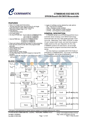 CTM8B56EN datasheet - EPROM-Based 8-Bit COMS Microcontroller