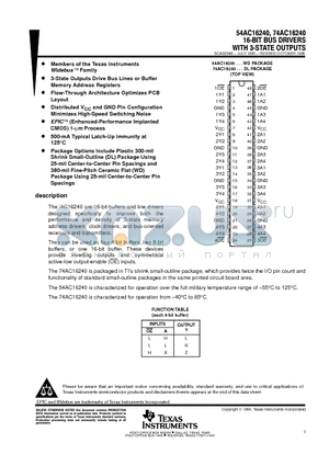 74AC16240 datasheet - 16-BIT BUS DRIVERS WITH 3-STATE OUTPUTS