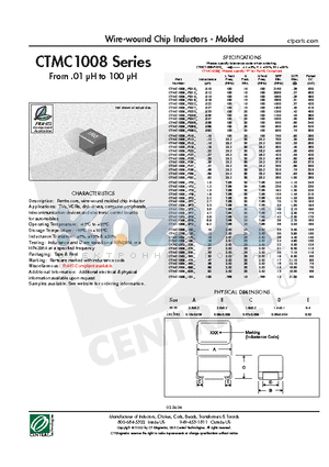 CTMC1008-180M datasheet - Wire-wound Chip Inductors - Molded