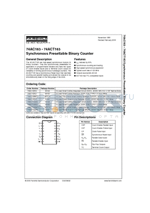 74AC163 datasheet - Synchronous Presettable Binary Counter