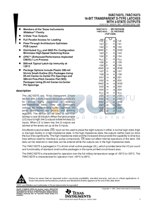 74AC16373 datasheet - 16-BIT TRANSPARENT D-TYPE LATCHES WITH 3-STATE OUTPUTS